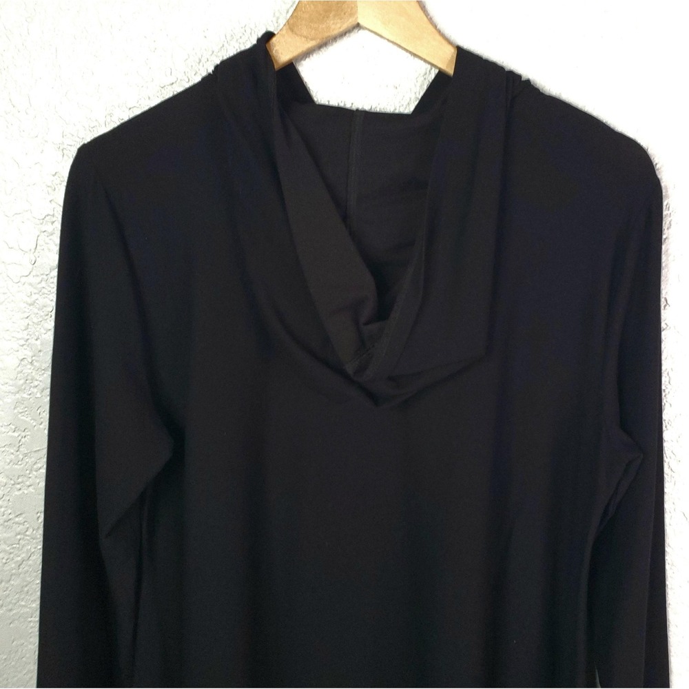 Eileen Fisher Jacket Womens Medium Black Hooded Zip Front Cardigan Hanky Hem - Picture 8 of 16